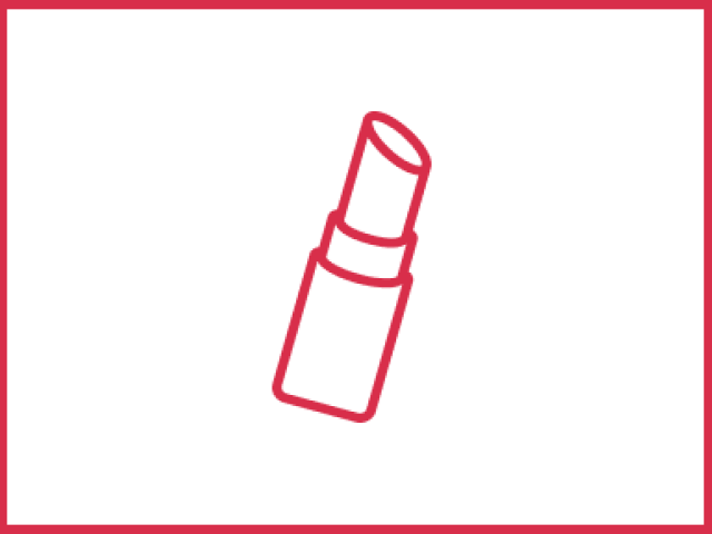 Simple red outline of a lipstick tube on a black background.